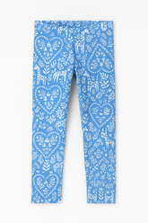(Ages 8-10y)Girl Blue Cotton Jersey Tights – White Heart & Giraffe Print
